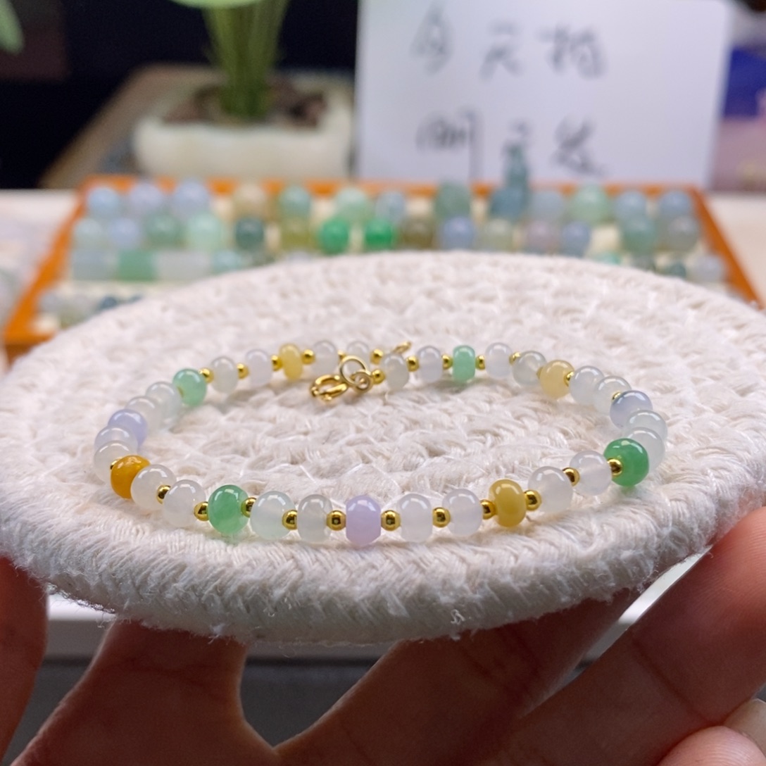 翡翠散珠天然翡翠手链4+