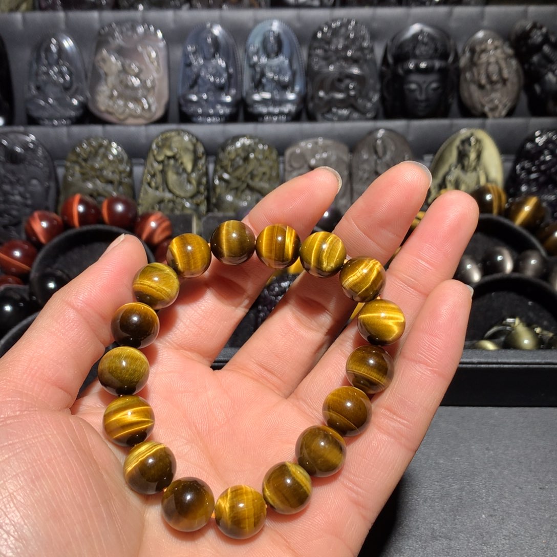 木变石（虎睛石）未镶嵌手串P***.卡12三通，加一个塔尖