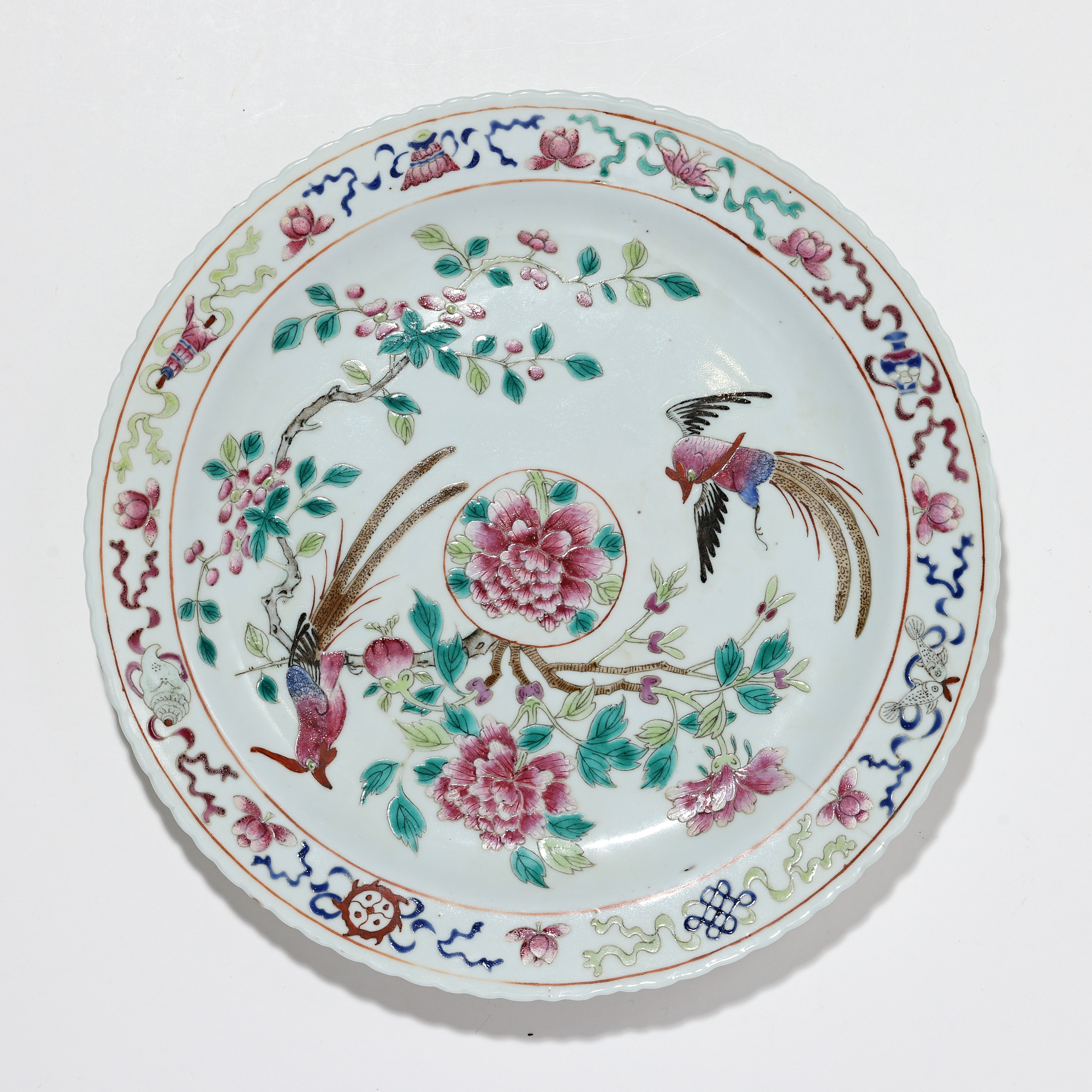 4286清光绪·粉彩花鸟纹盘【古董拍卖】