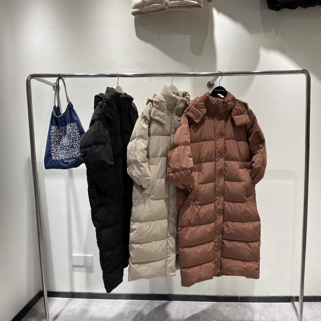 lulu同款泡芙九格长款过膝加绒烤棕色连帽加厚冬季休闲防风外套女