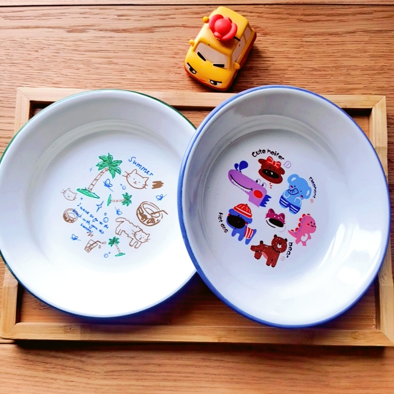 搪瓷菜碟卡通盘饭盘家用餐盘釉下彩盘碟饺子盘
