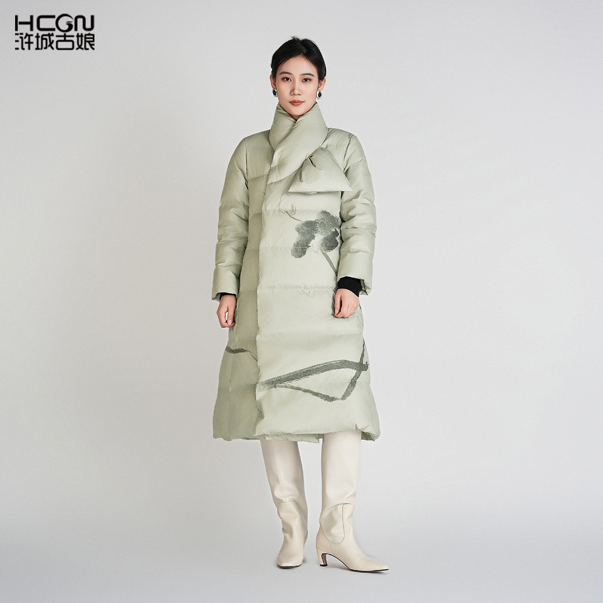 国风保暖印花舒适90白鸭绒长款纯熙羽绒服DCL11571