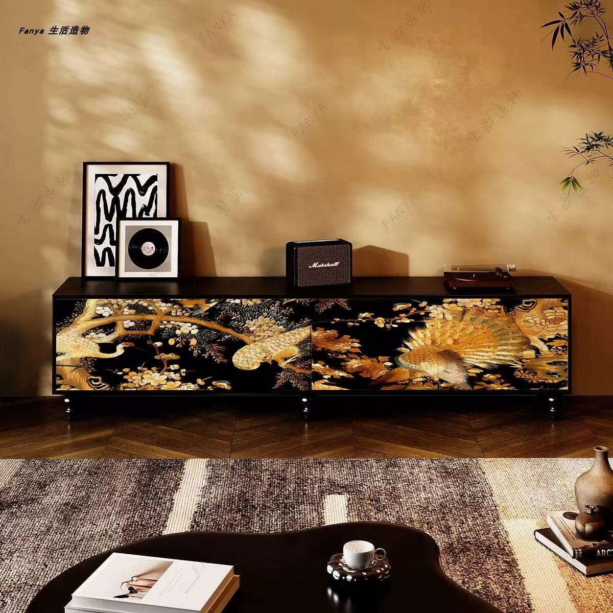 孔雀开屏法式电视柜客厅复古风靠墙餐边柜收纳储物柜