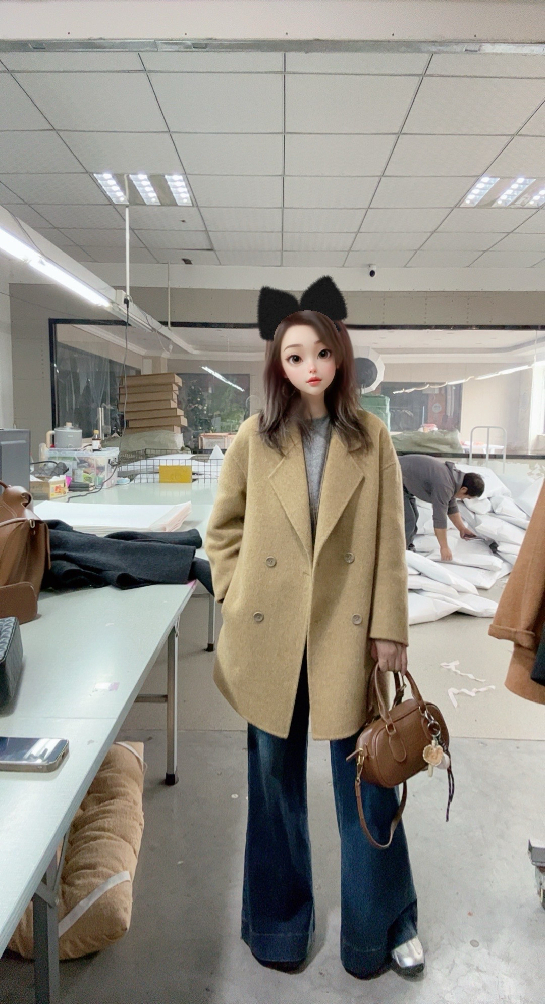 【HUIYING】经典羊毛韩版大衣时尚休闲复古宽松秋冬设计师