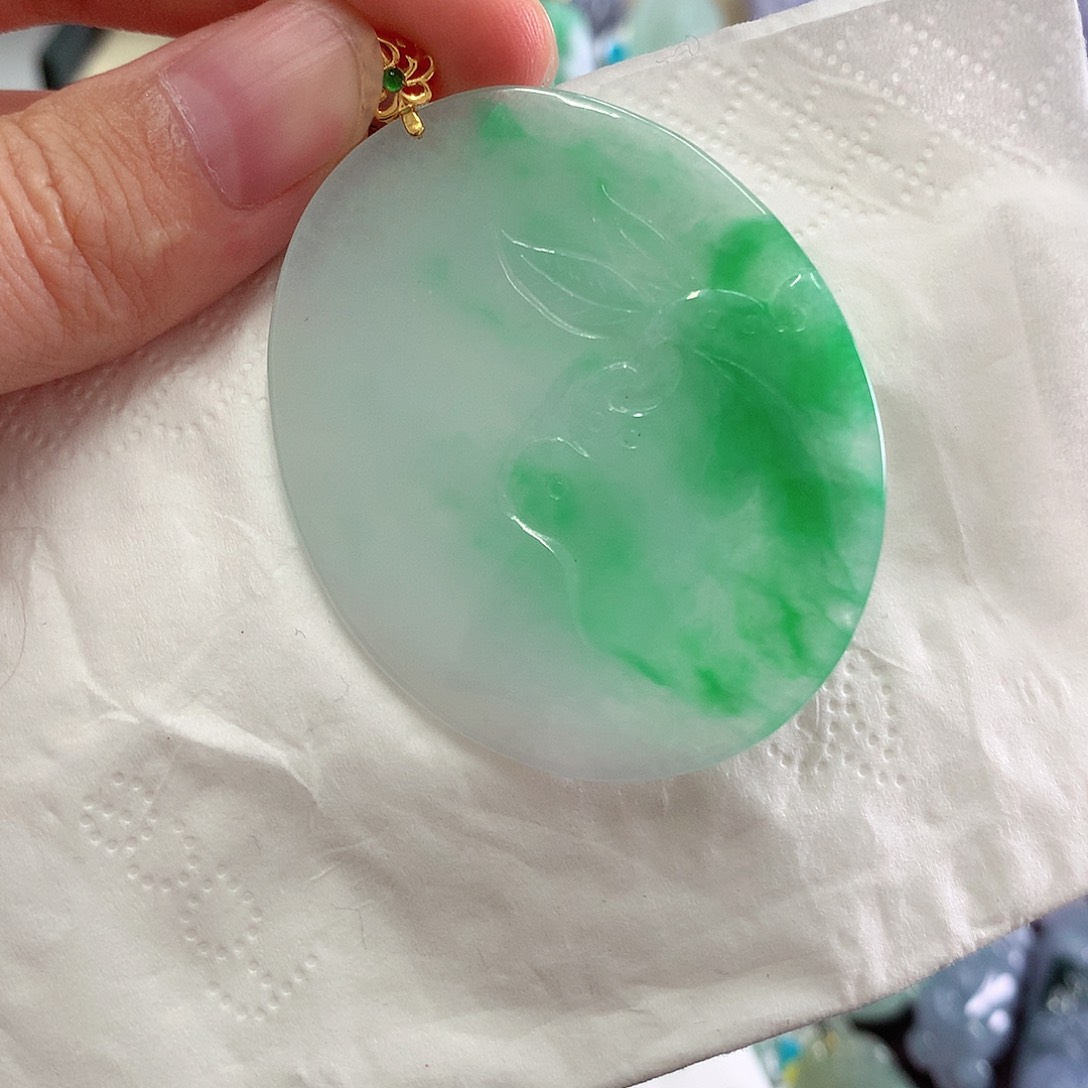 翡翠18K金镶嵌吊坠(不含链)