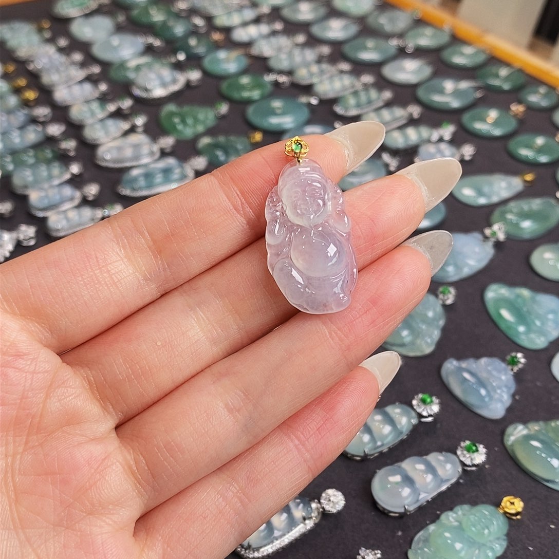 翡翠18K金镶嵌颈饰天然缅甸翡翠吊坠