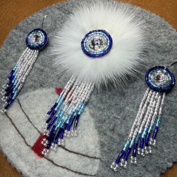 蓝色系鄂温克太阳花民族配饰 胸针➕耳环 不退不换