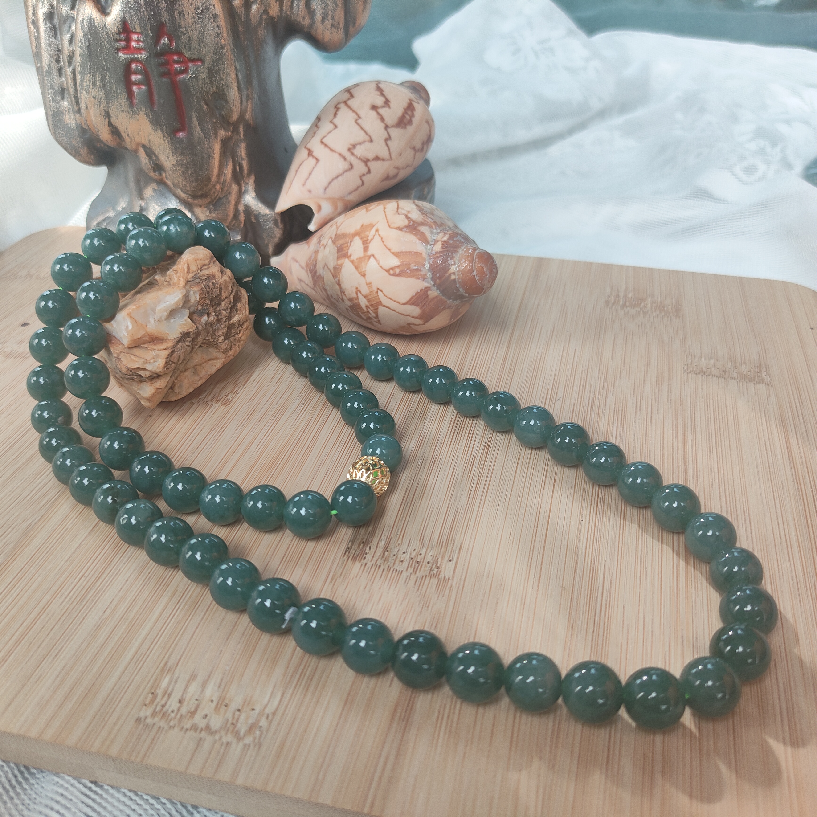 天然A货翡翠卡9.8mm老蓝水的项链