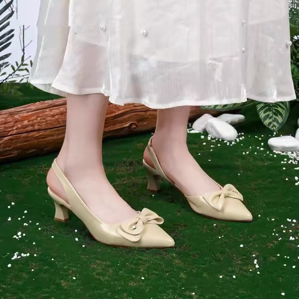 女鞋包头凉鞋1161春季新款蝴蝶结浅口尖头后空凉鞋24C