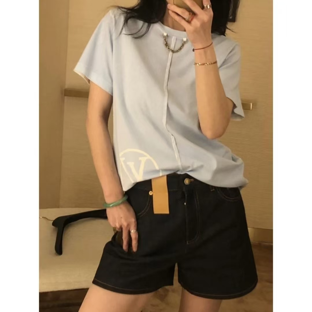 未使用 LouisVuitton/路易威登 LOGO做旧短袖T恤 蓝色/M