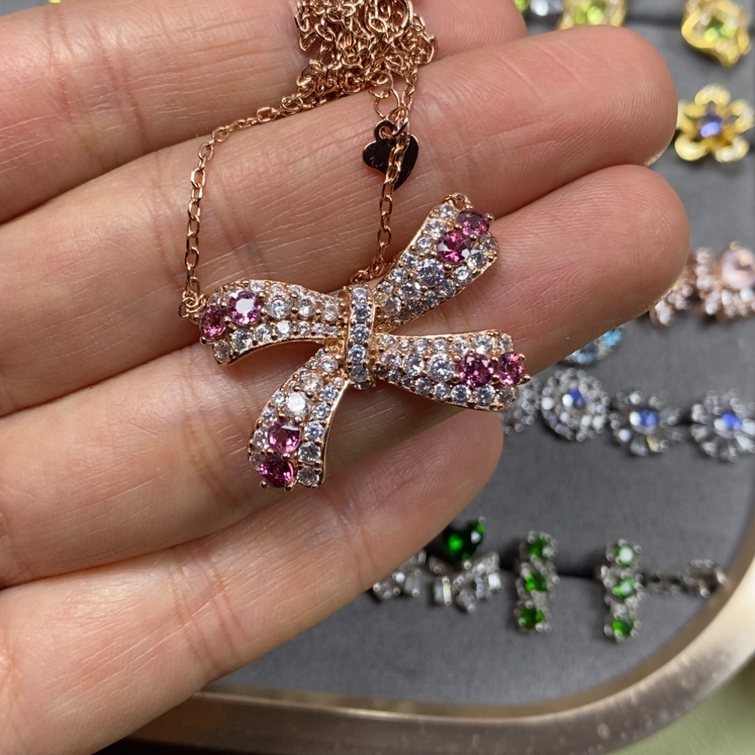 e***r套链石榴石（紫牙乌）银S925镶嵌