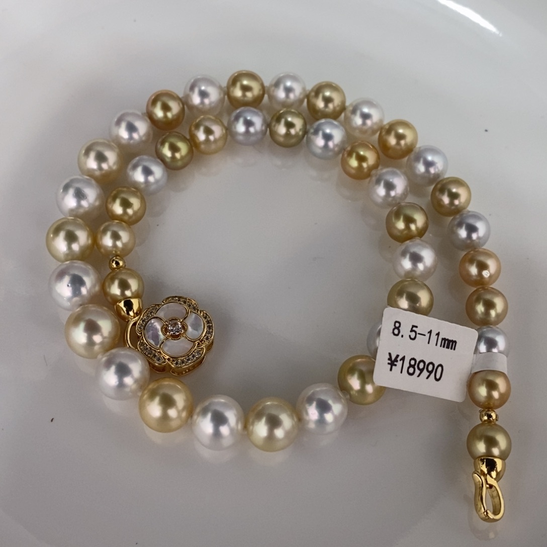 海水珍珠颈饰未镶嵌知**了白金混彩项链8.5-11玲