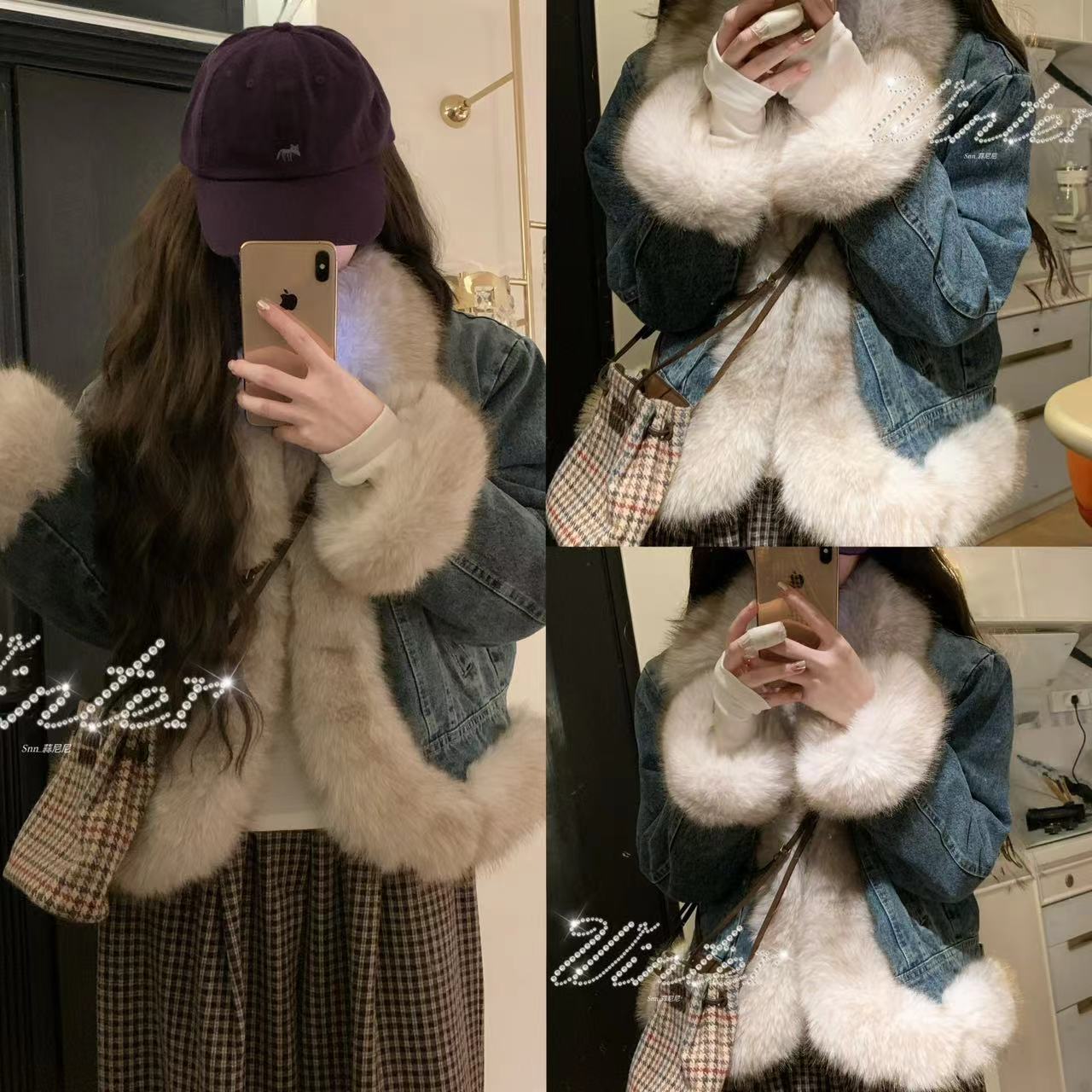 新【恋综甜心】内里全毛牛仔派克夹克环保毛外套秋冬百搭上衣1229