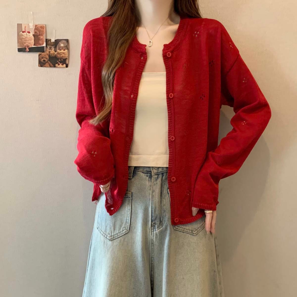 防晒镂空薄款针织开衫外套女2025春秋季大码胖mm宽松显瘦外搭上衣