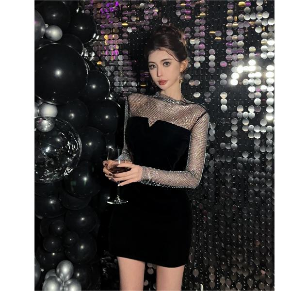 婉君 【迷人反派】气质耀眼满钻性感连衣裙LWJ23D4Q1330