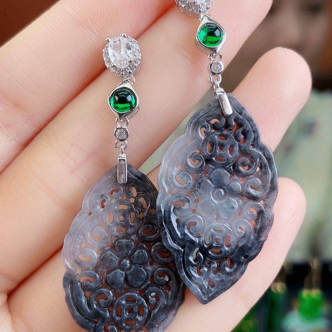 翡翠银S925镶嵌耳饰