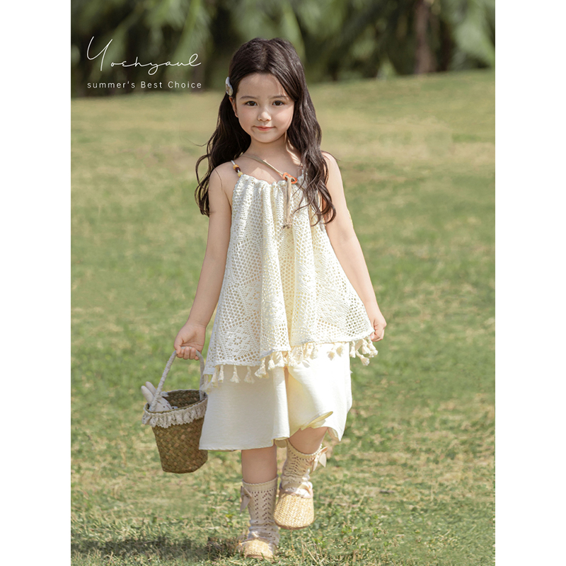 YOEHYAUL/幼悠【漫步旷野】夏伍波下洋气复古女孩镂空吊带裙X4764