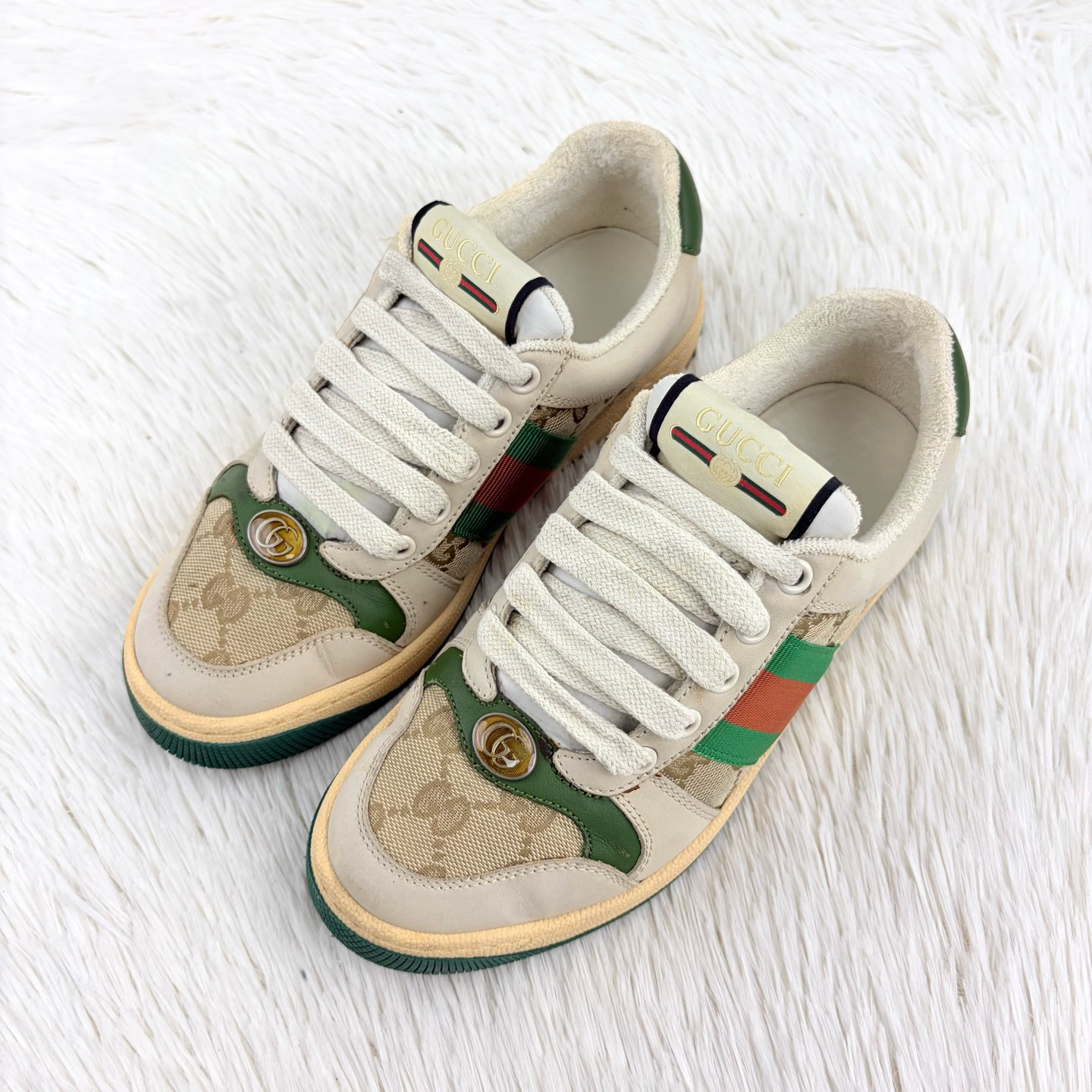 95新 GUCCI/古驰 双G绿色脏脏鞋34码 咩