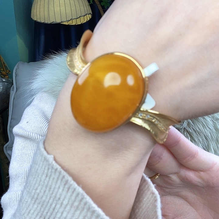 蜜蜡手镯银S925镶嵌手镯