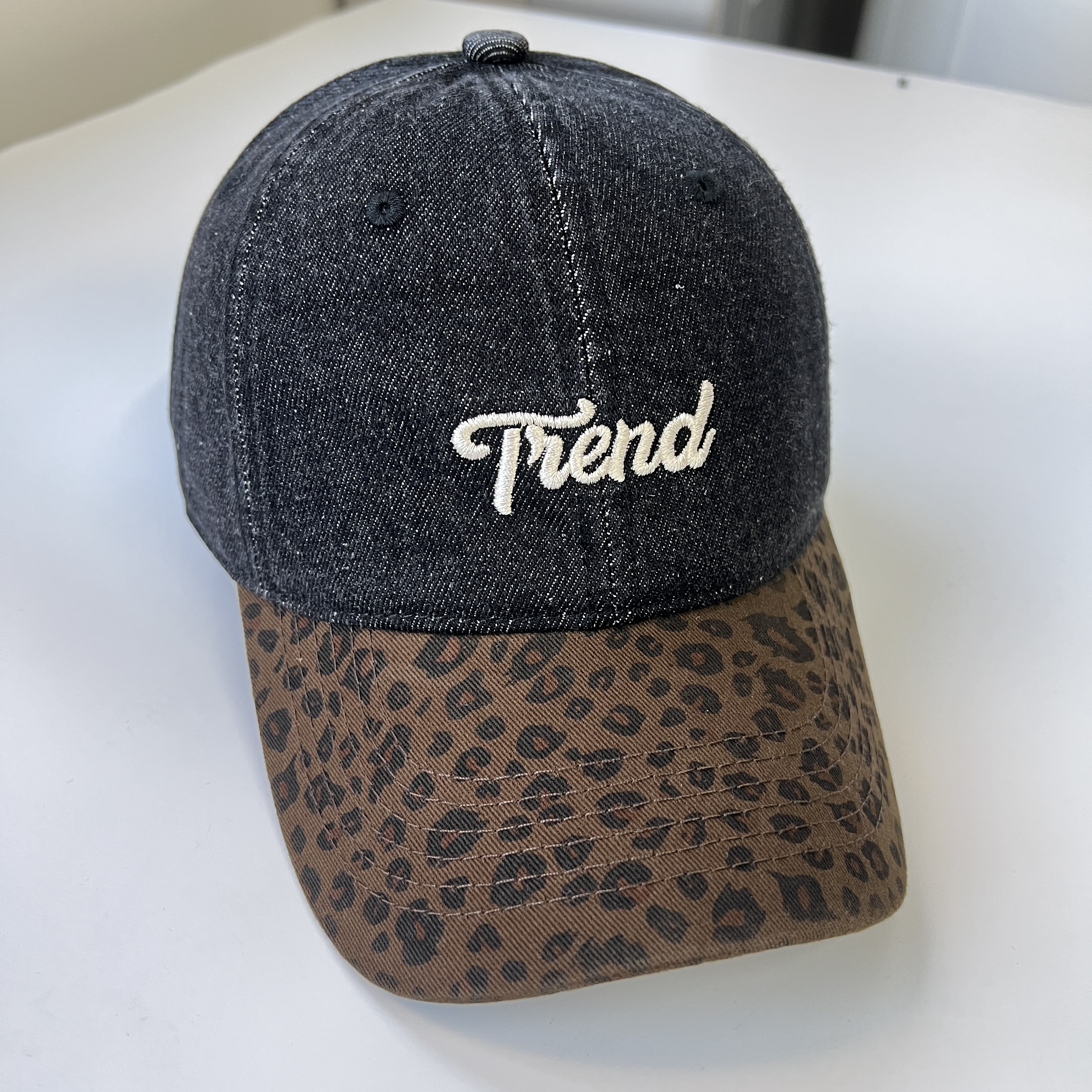 【Trend】x【牛仔面料】复古豹纹拼接牛仔宽檐显脸小百搭鸭舌棒球帽女