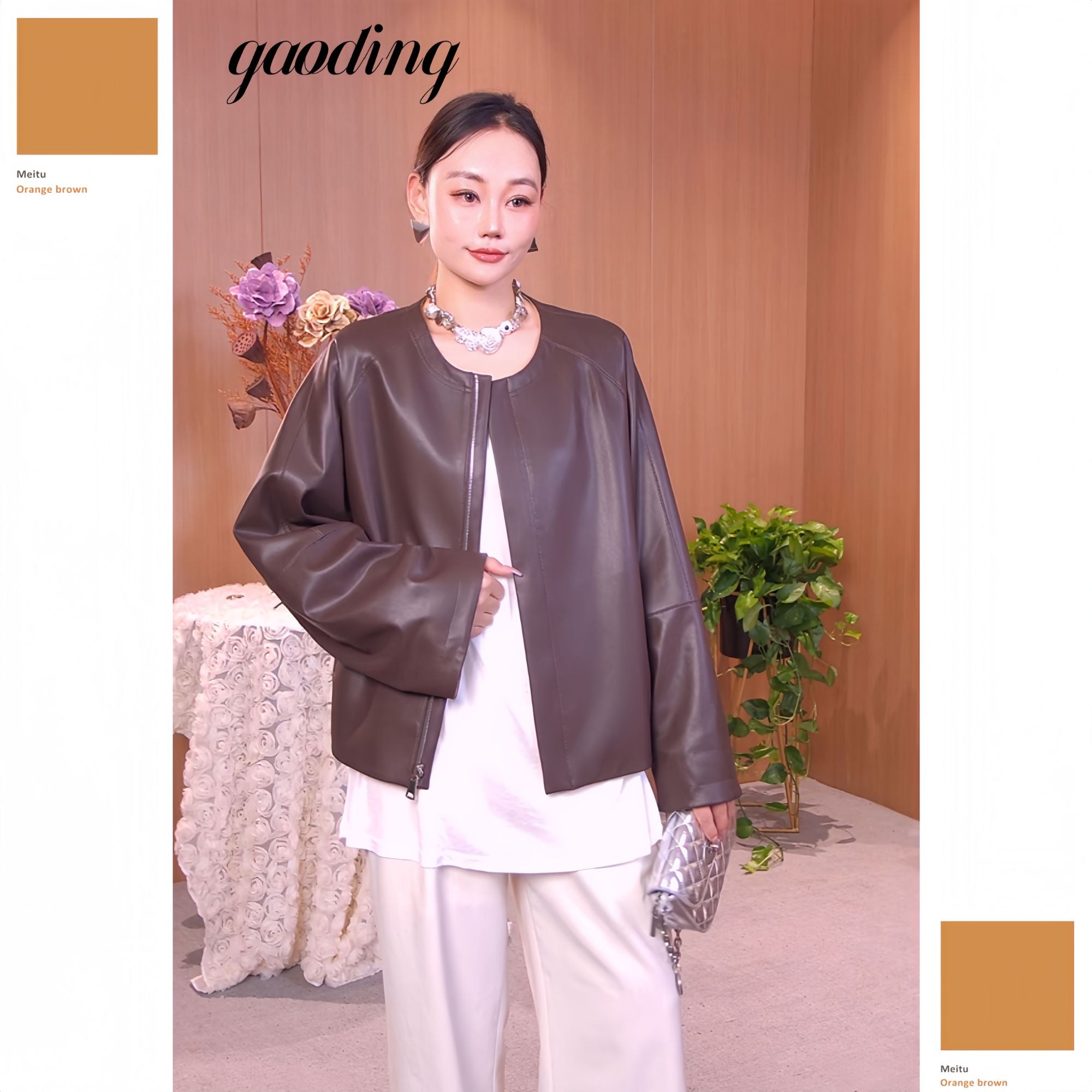 秋季新款时尚显瘦气质宽松女款洋气双面穿皮衣皮夹克外套【KS713】