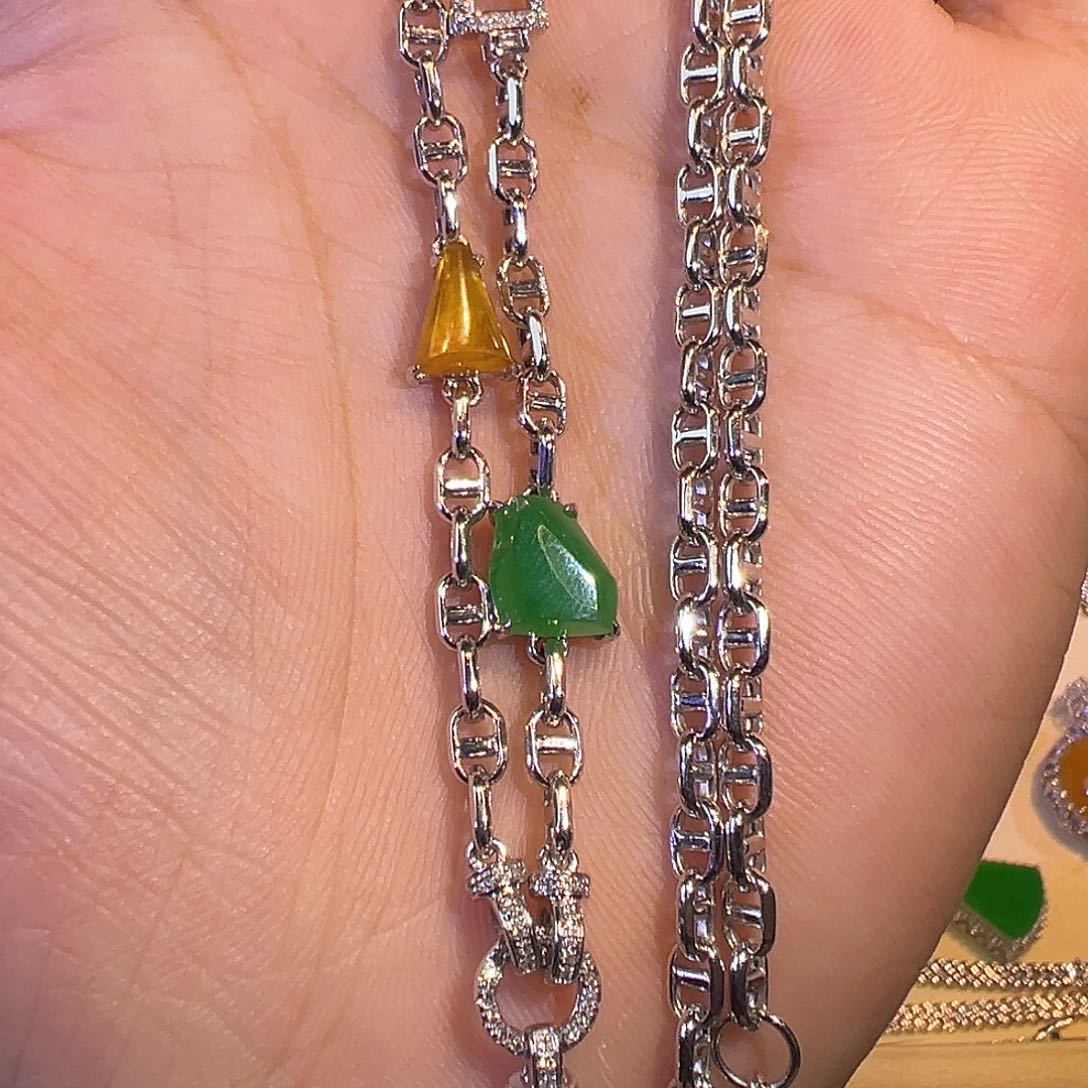 翡翠颈饰18K金镶嵌重金黄绿提溜万能链