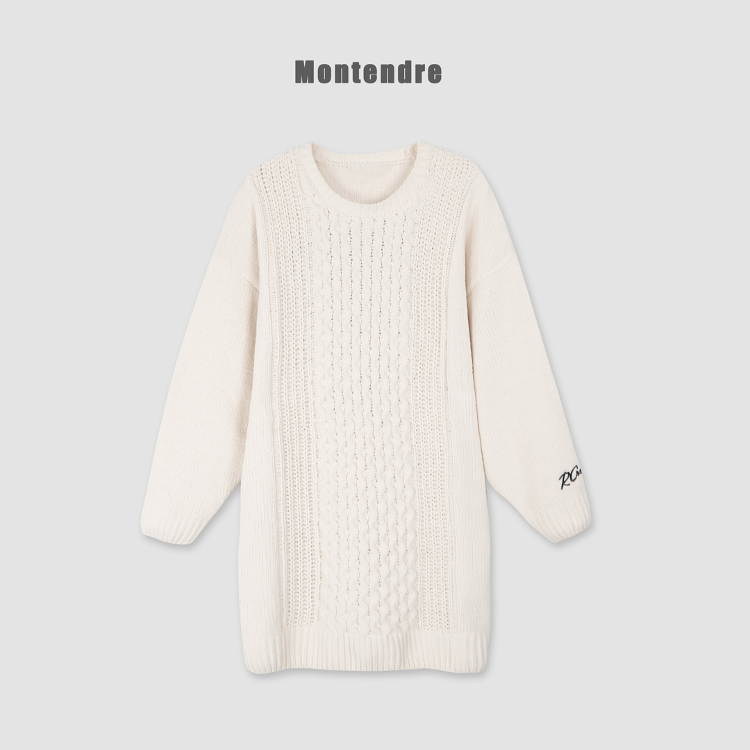 【MonTendre】 R 秋冬上新 时尚气质宽松圆领长款针织毛衣