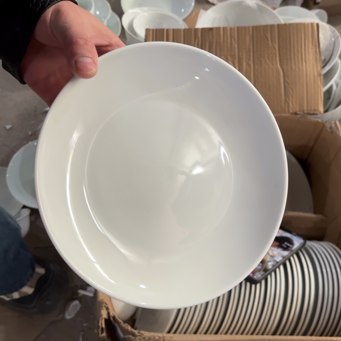 瓷8英寸高白泥厚胎炒菜盘6只微瑕