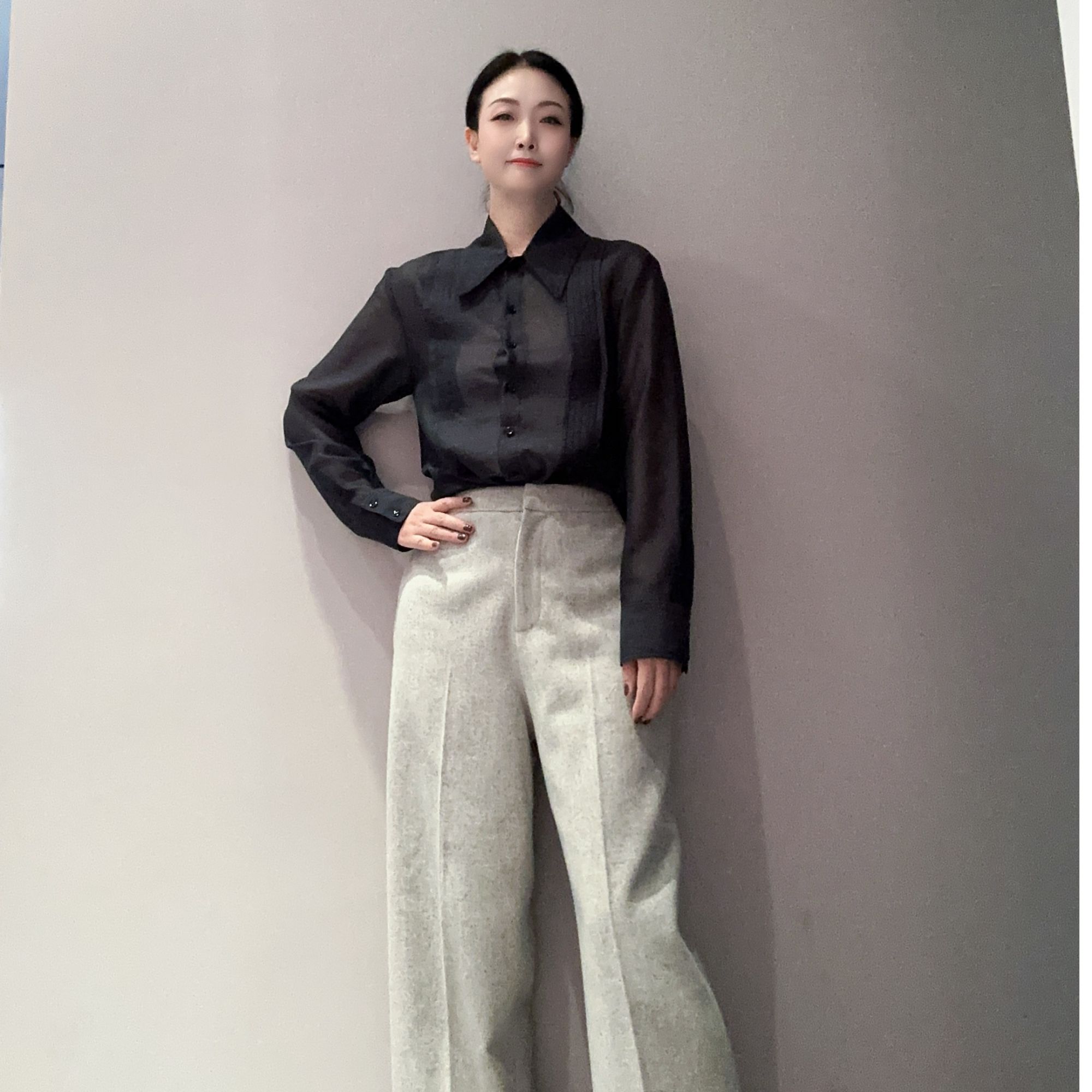 时尚进口花纱毛料直筒九分裤MP8724