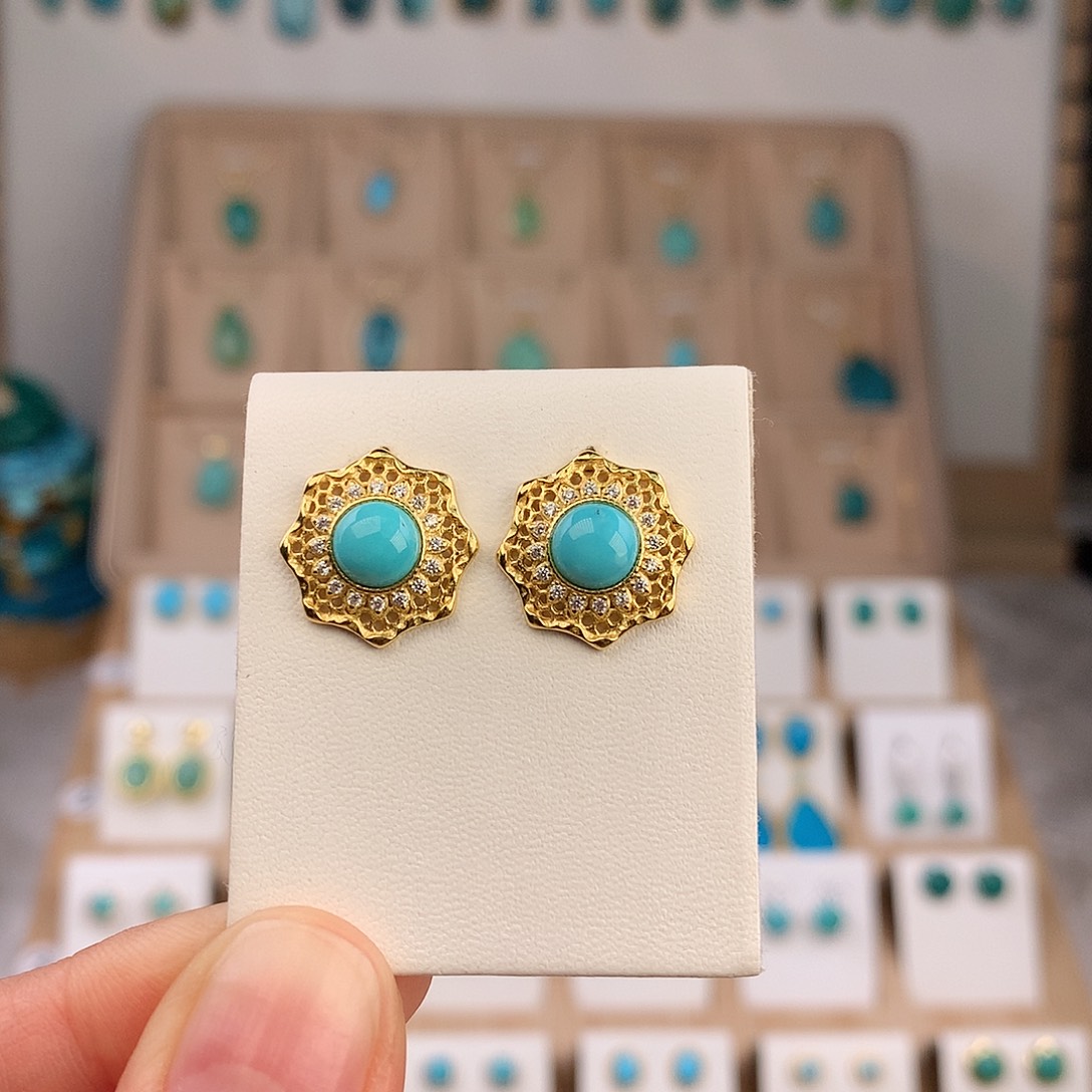 绿松石银S925镶嵌耳饰