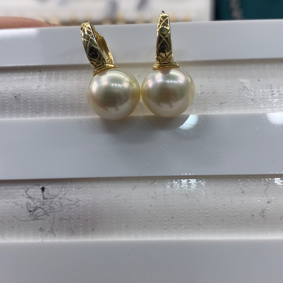 海水珍珠耳饰银S925镶嵌11-12m m