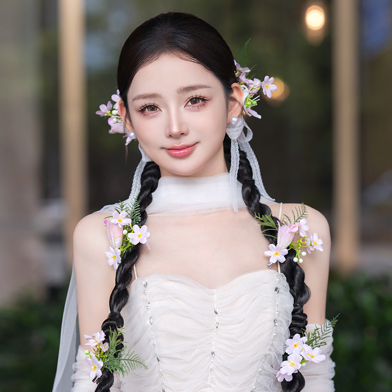 S325新款超仙新娘蕾丝发带森系仿真鲜花头饰甜美婚纱礼服发饰复古
