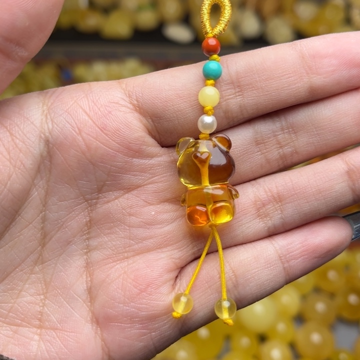 蜜蜡未镶嵌珠宝奇石193-天然琥珀原矿金珀小熊吊坠