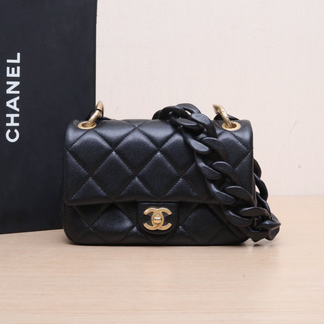 99新 Chanel/香奈儿 小花柳 黑色 24P CF 大mini 口盖包