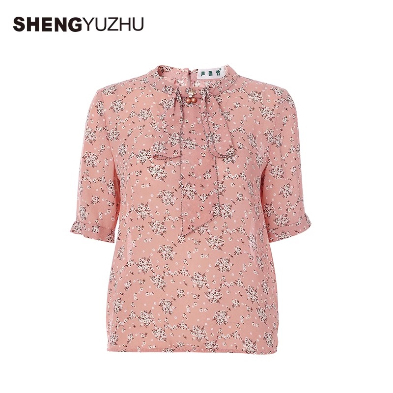 Shengyuzhu/声雨竹女士衬衫气质休闲衬衣碎花短袖上衣时尚印花