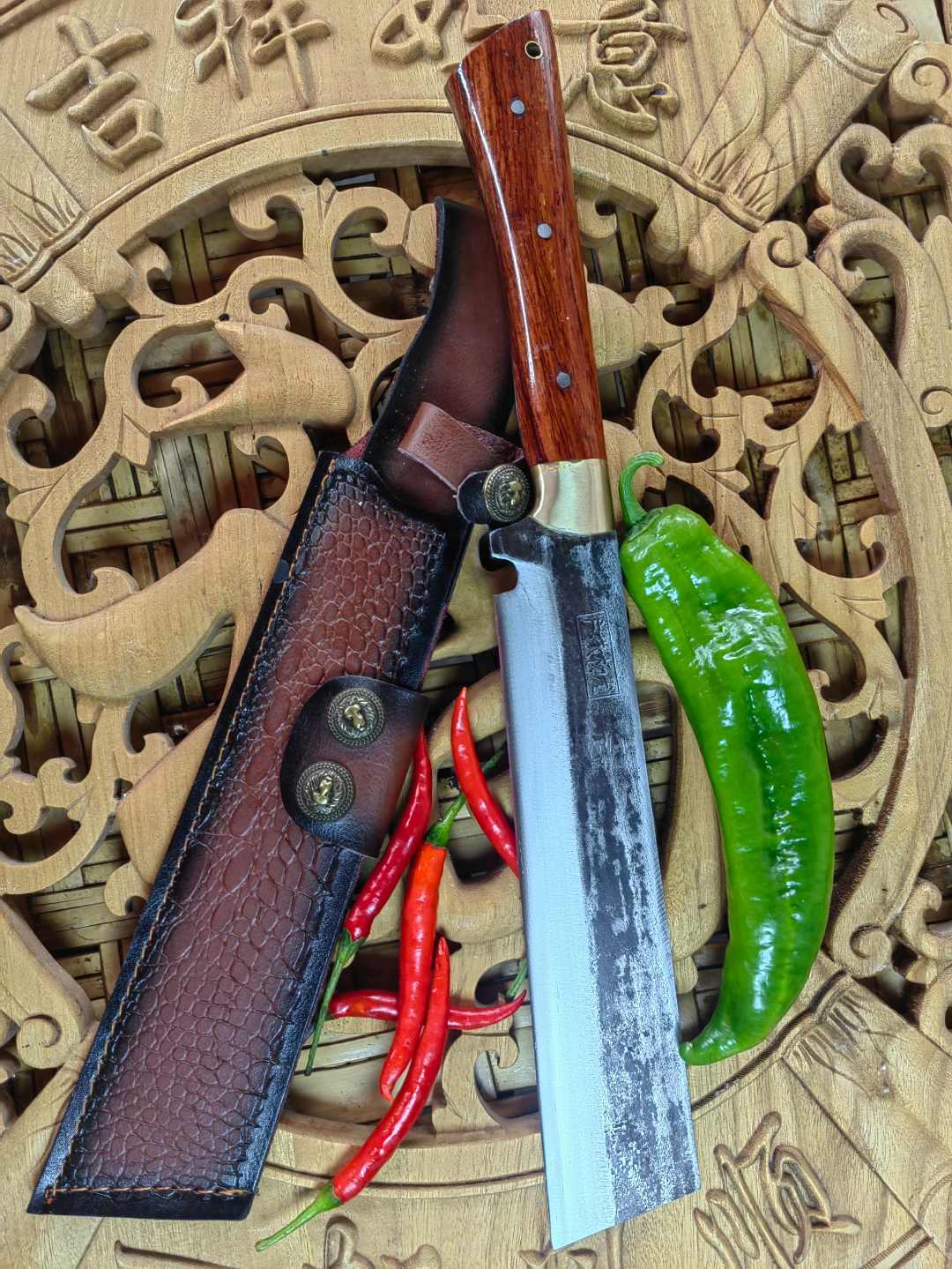 【户撒锻造金游侠】手工锻造纹路弹簧户外野外清障露营实用功能柴刀