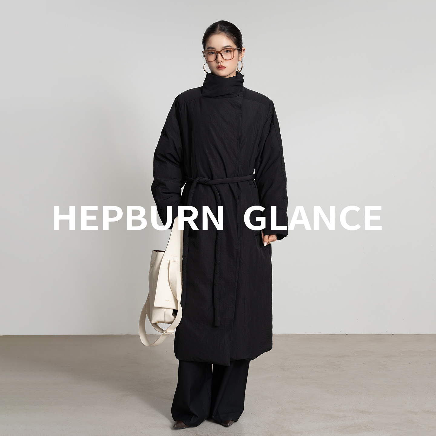 HG侘寂極简亚麻面料90白鹅绒羽绒服女长款新中式禅意系带风衣外套