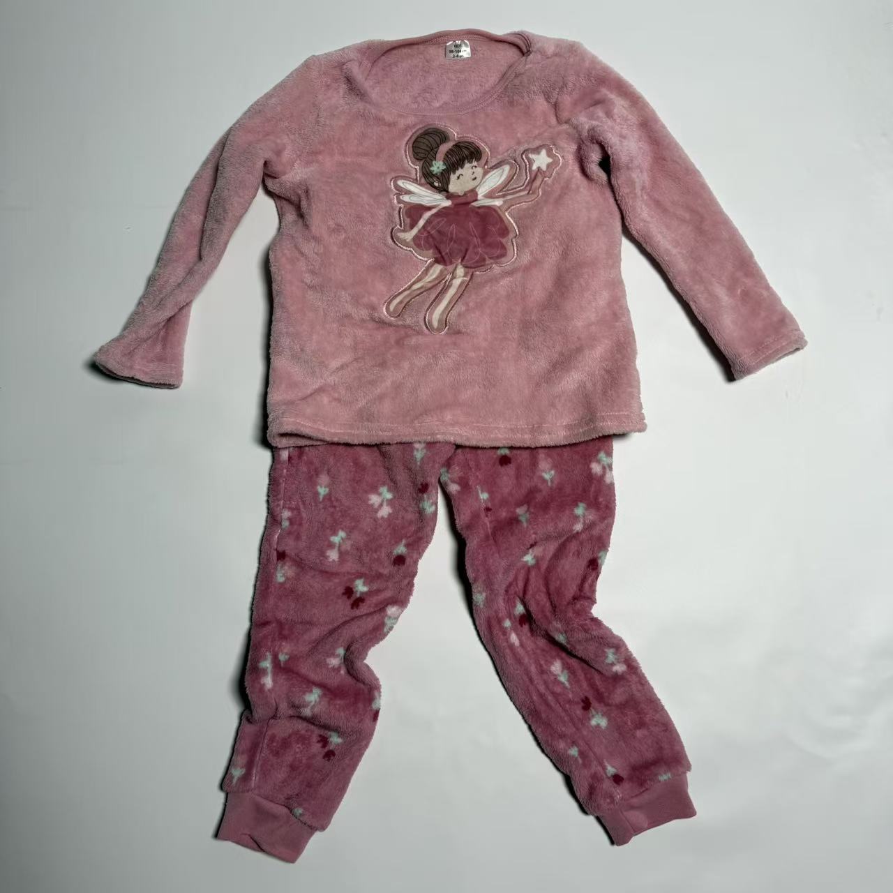 天使图案睡衣冬季童装圆领加厚长款保暖家居服套装