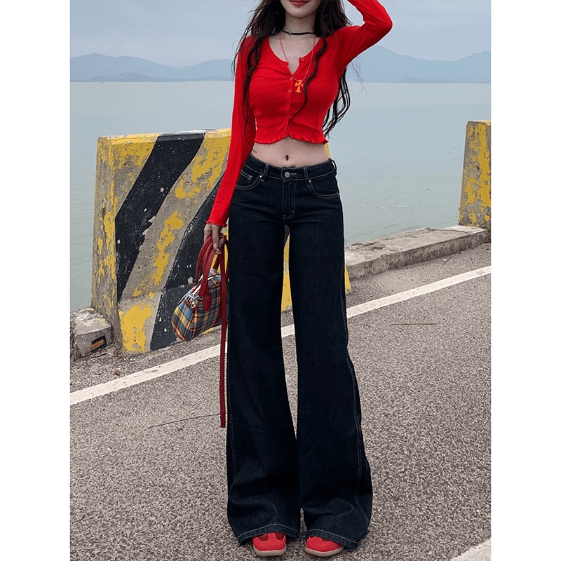 美式复古港风慵懒感喇叭裤2025夏季新款女低腰显瘦显高直筒阔腿裤