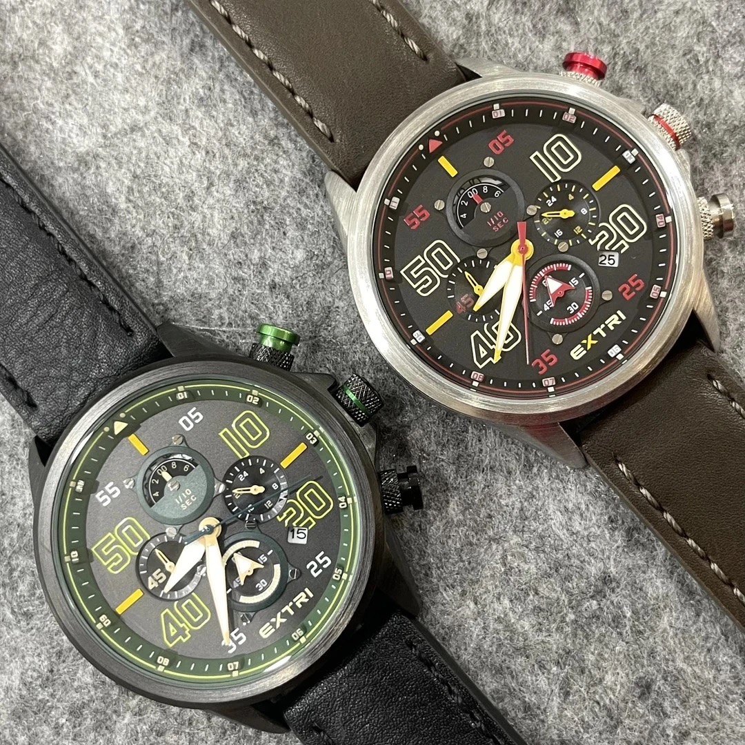 EXTRI潮人4眼空霸全新捡漏石英真皮男手表运动个性学生小众新款