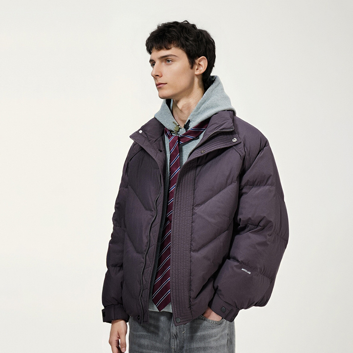 冬季90白鸭绒休闲短款立领夹克无帽男款Boxy版型羽绒服加厚外套