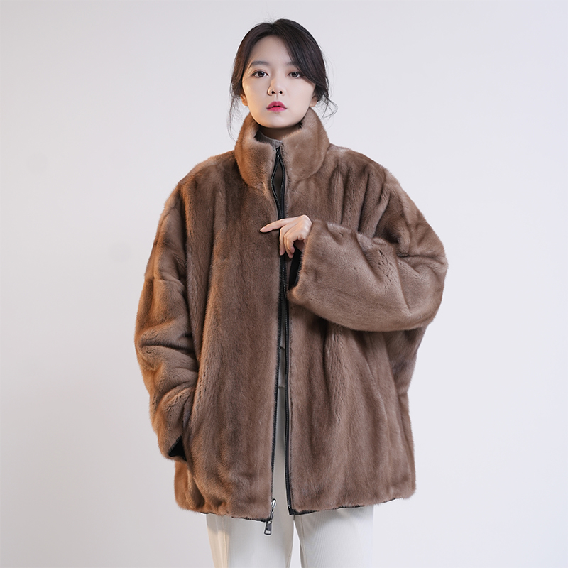 冬日巨献 进口帕斯条本色小母貂大衣双面穿皮草外套中古 25606