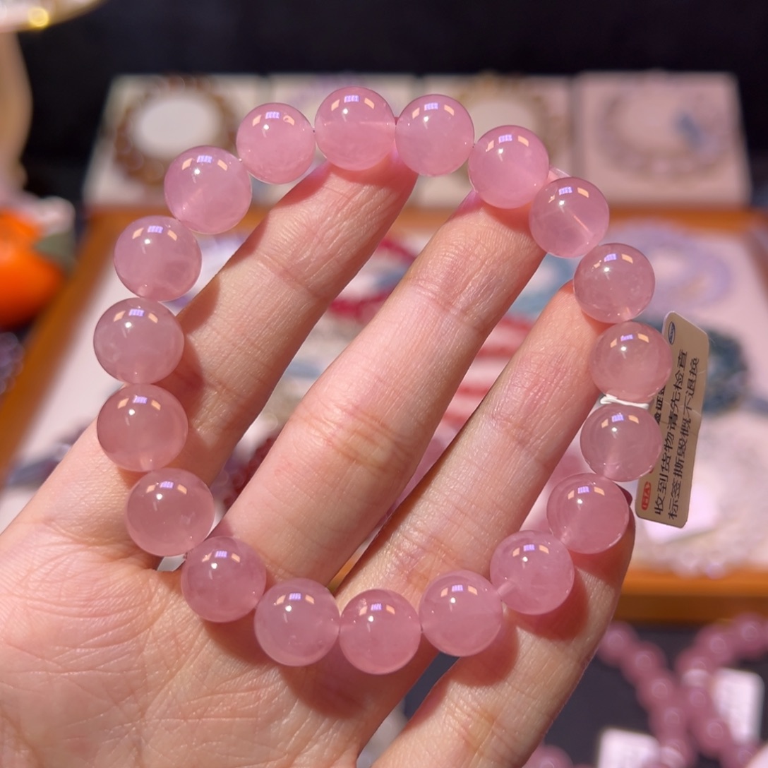 水晶手串未镶嵌b****n10m老矿蜜桃粉