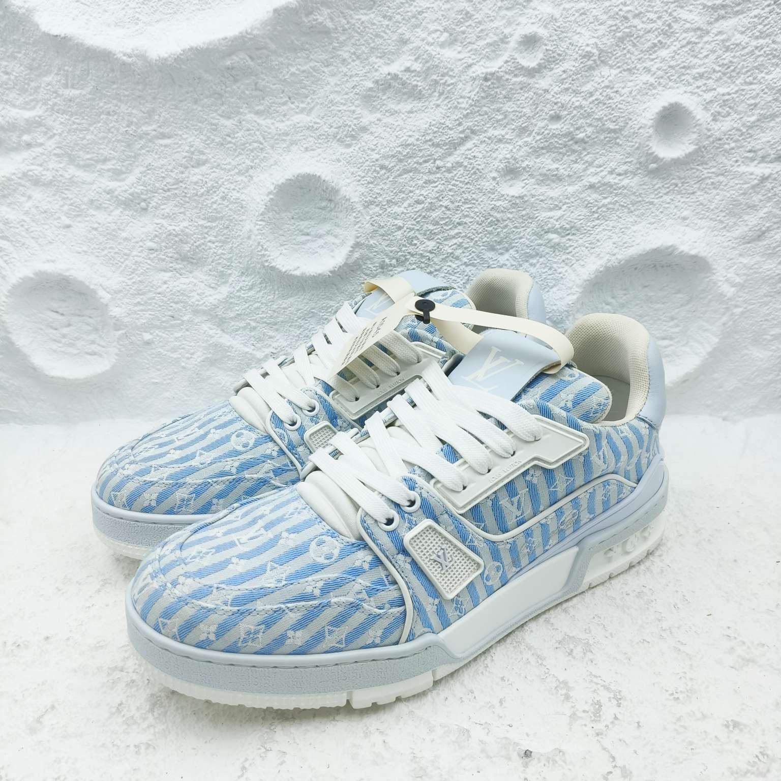 99新 LouisVuitton/路易威登 6码/40码/蓝白条纹织物Trainer板鞋