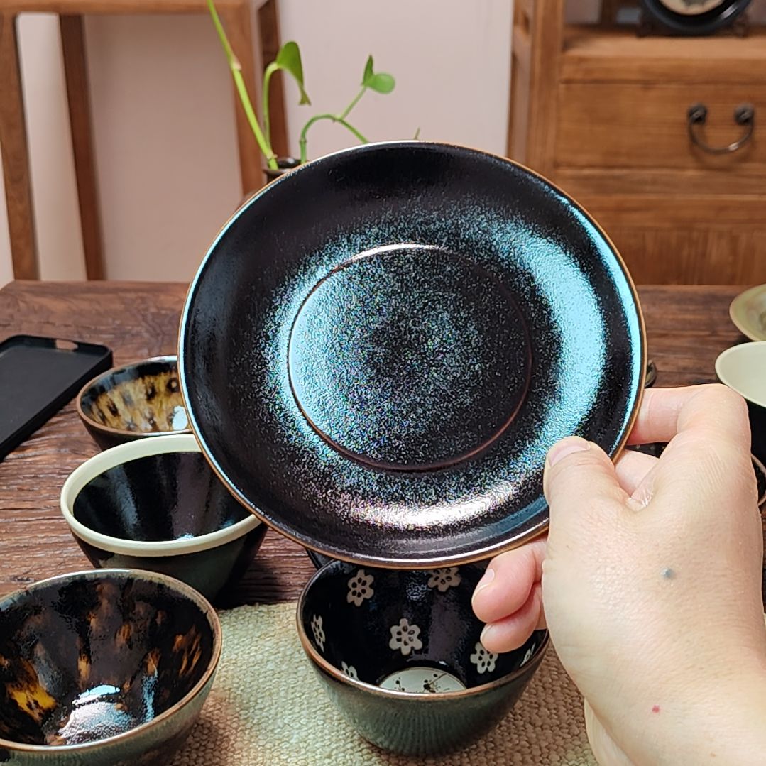 吉州窑原矿手工柴窑柴烧黑色釉壶承