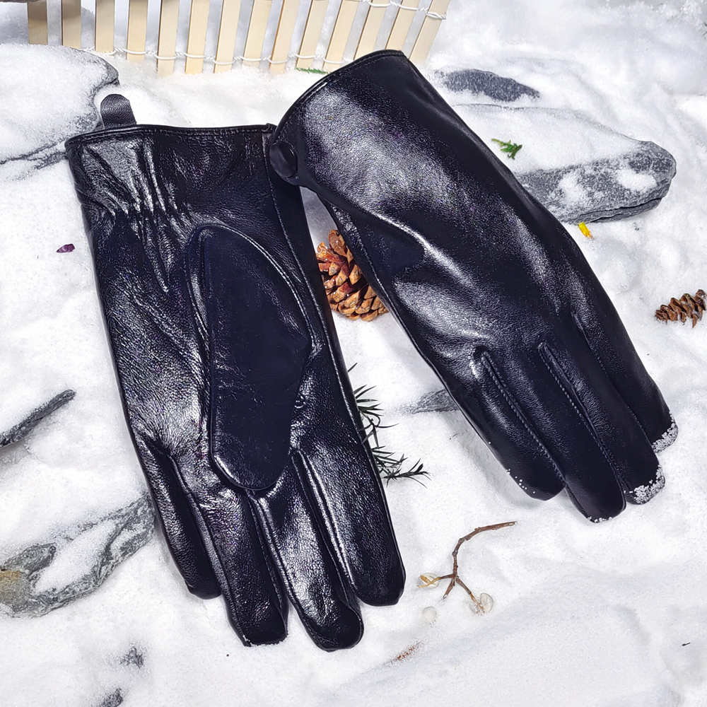 冬季黑色真皮手套秋冬男士防风防水保暖手背带有按扣骑车皮手套男