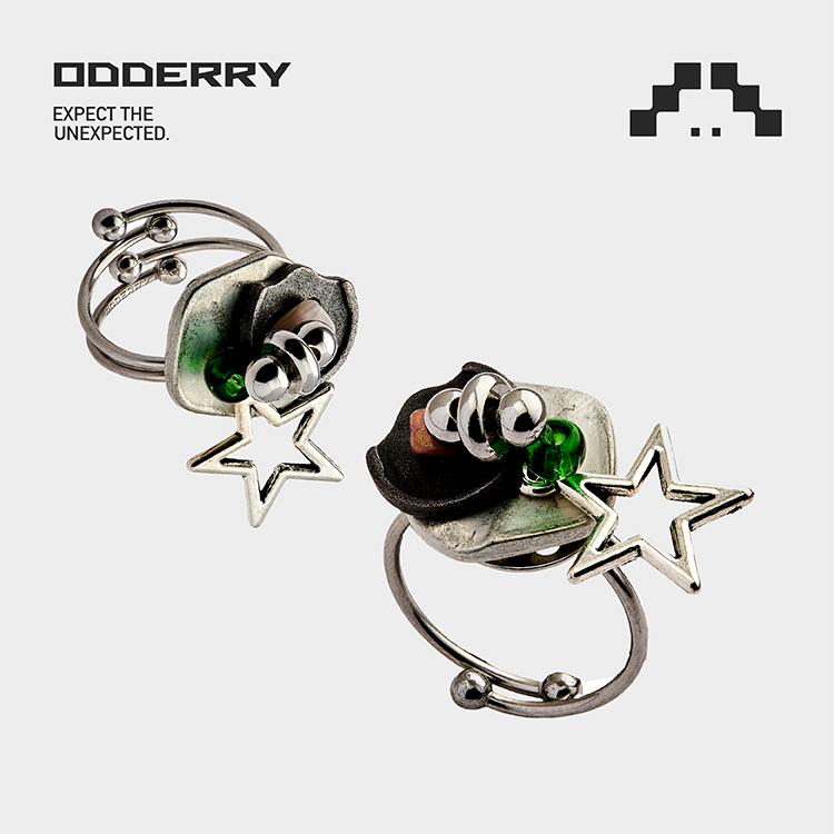 不锈钢戒指 ODDERRY·原创手工·做旧风合金镂空星星戒指不锈钢指圈
