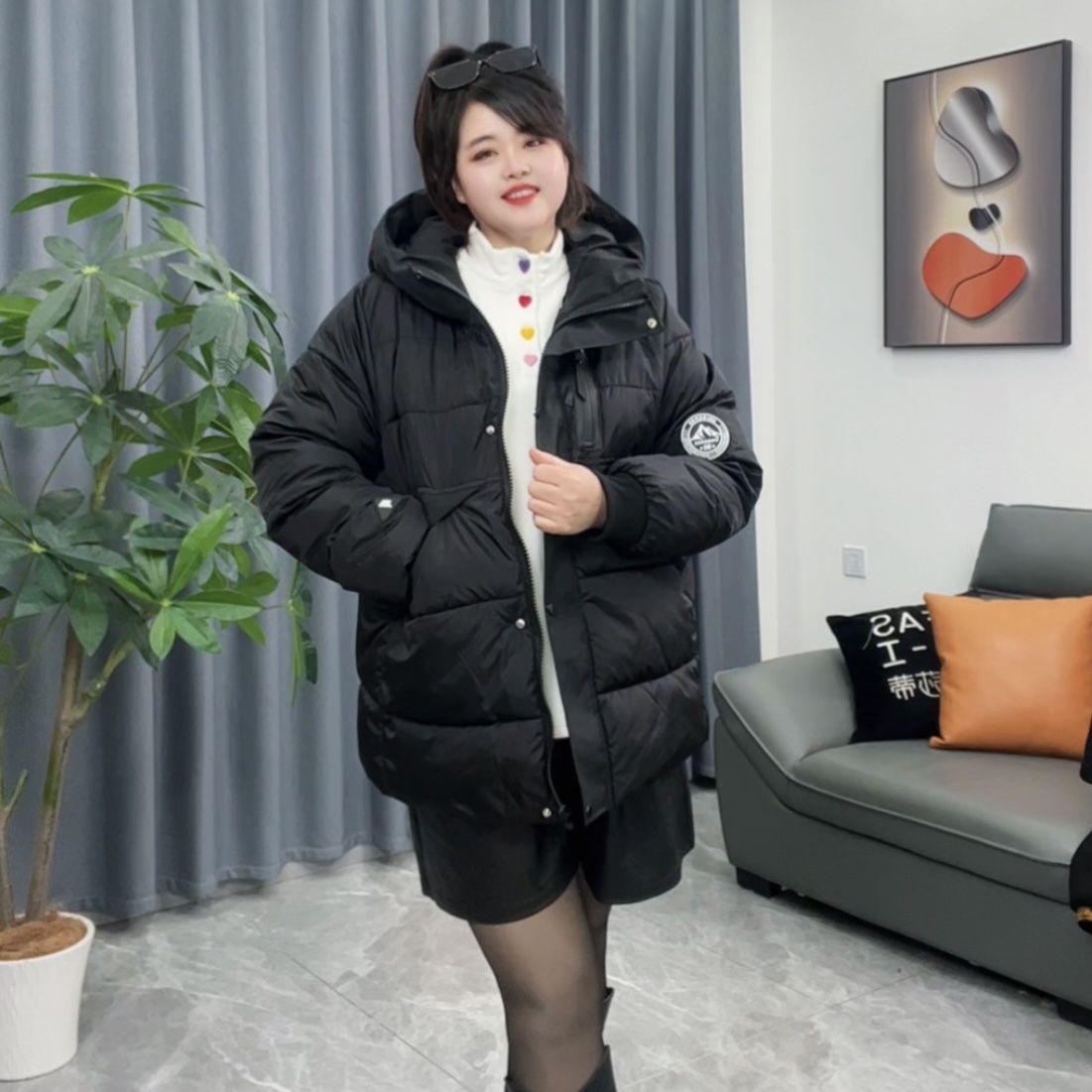 2435胖MM拉链连帽轻便保暖面包棉服加肥加码大宽松休闲遮肉韩版