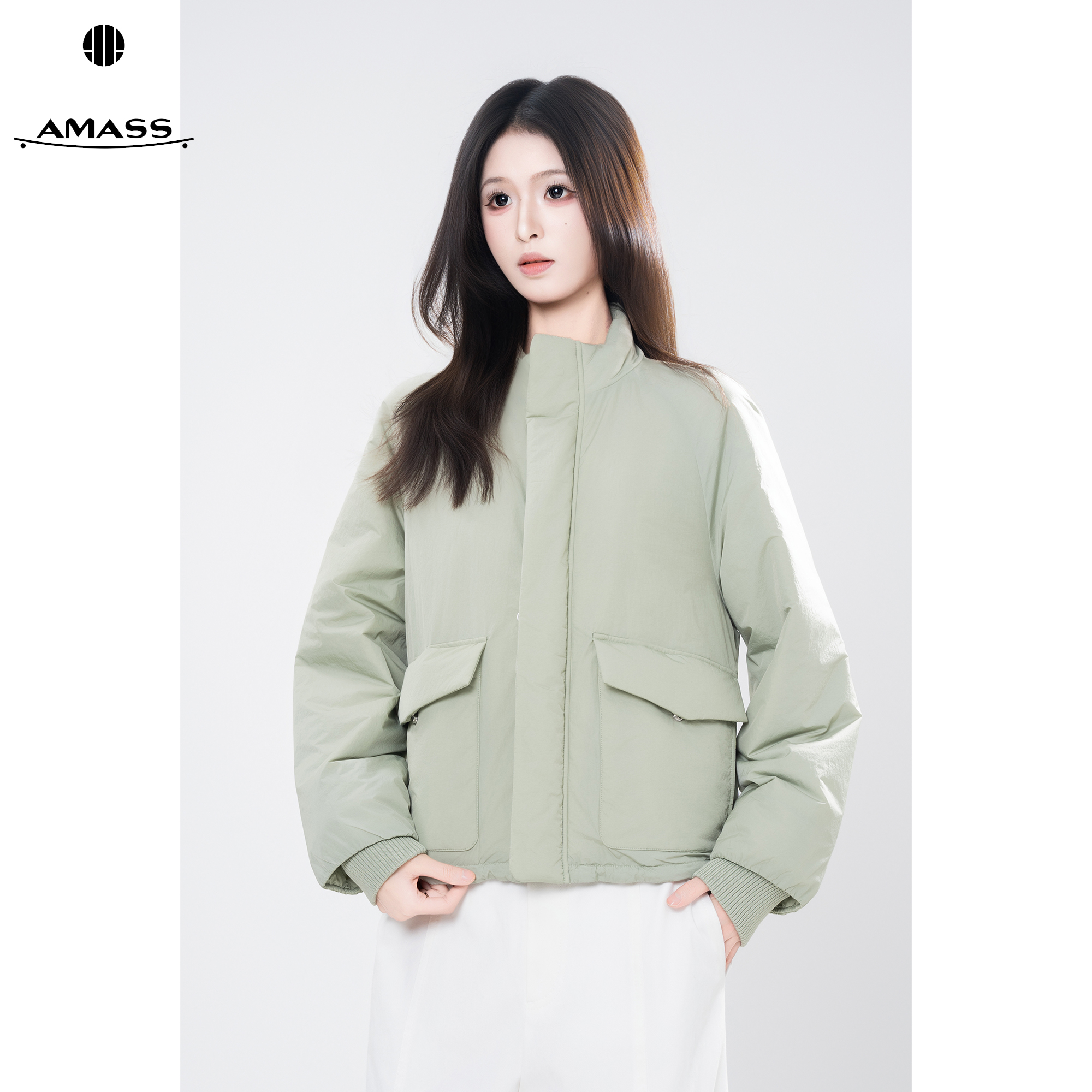 AMASS/阿玛施秋冬新款休闲百搭质感立领新雪丽时尚棉服外套540051