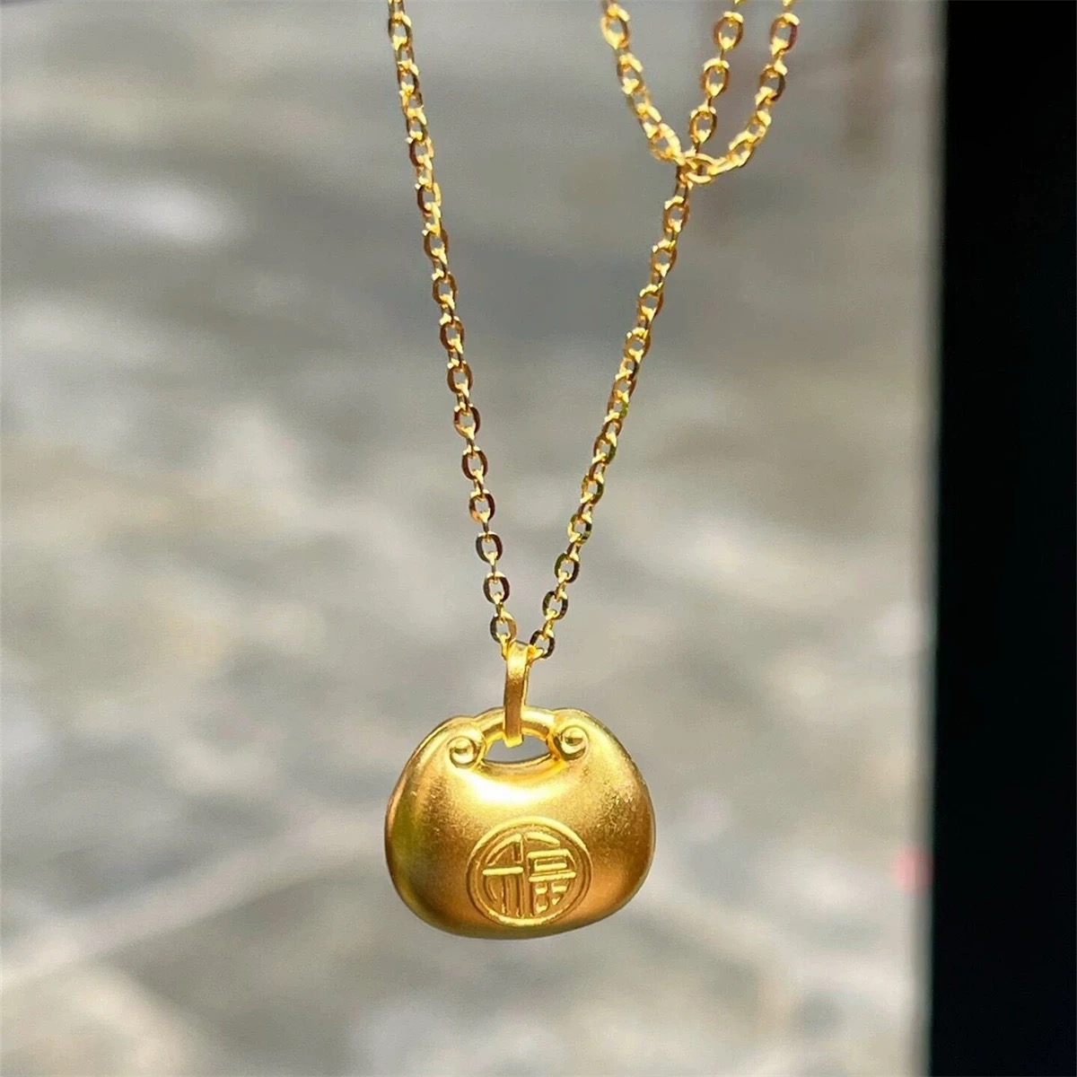 足金小胖福吊坠赠送彩银项链